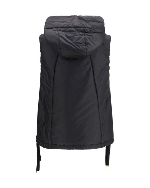 Max Mara Black Vest Hooded Padded Canvas Outer: Polyamide Puffer Jackets