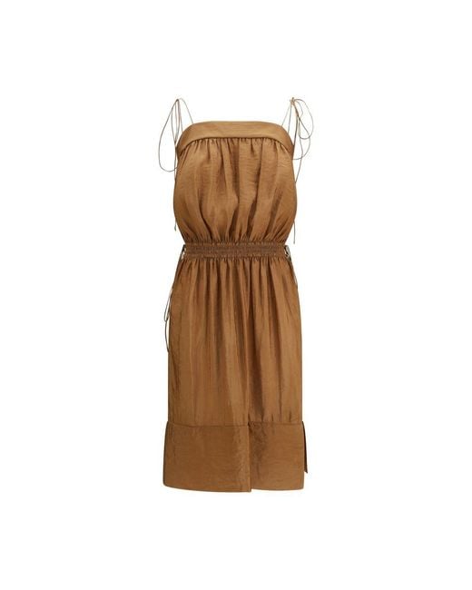 Saint Laurent Brown Beige Polyester Casual Dress