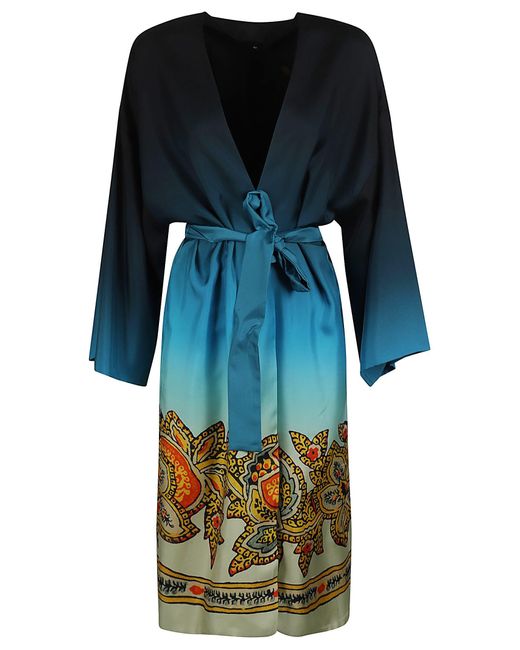 Etro Blue Printed Belted Cardi-coat