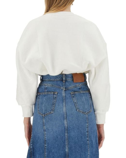 McQueen Blue Sweatshirt With Logo Cotton Sweatshirts