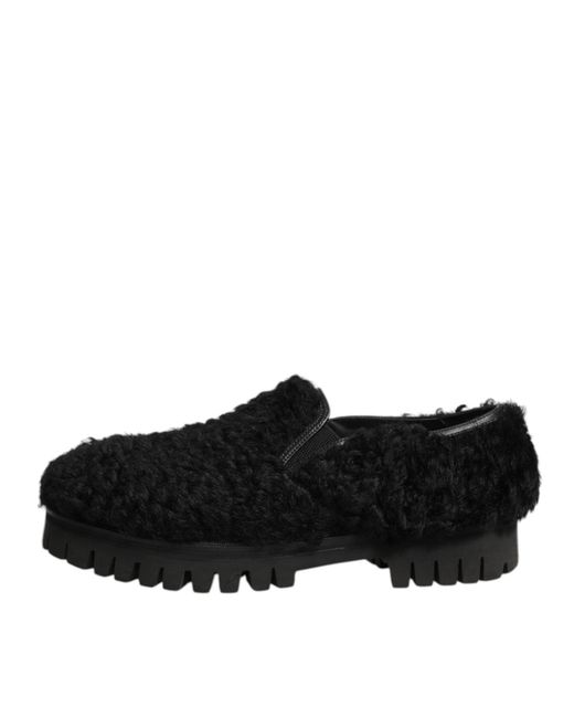 Dolce & Gabbana Dress Black Fur Leather Slippers Men Shoes for men