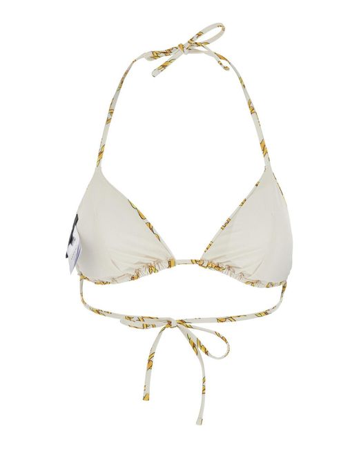 Versace White Bikini Top With Chain Print