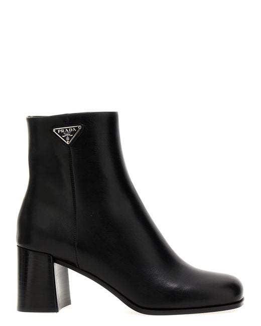 Prada Black Brushed Calf Leather Ankle Boots Shoes
