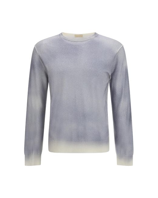 Aragona Cashmere Blue Crewneck Woolen Sweater Merino Wool Ovis Aries for men