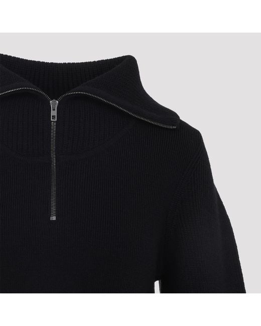 Lemaire Black Zipped Wool Sweater