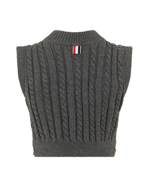 Thom Browne Gray Woven Wool Vest Virgin Knitwear