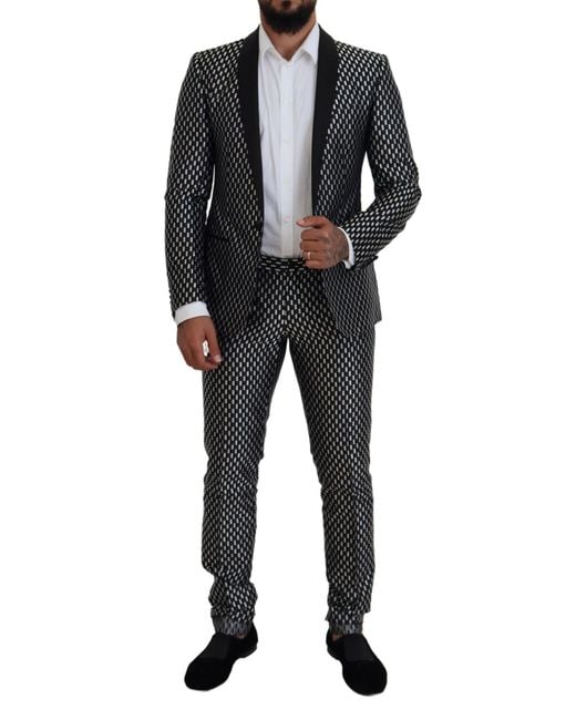 Dolce & Gabbana Black Geometric Pattern Slimfit Suit for men
