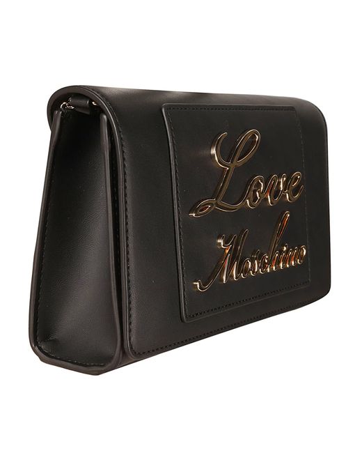 Love Moschino Black Signature Logo Embossed Shoulder Bag