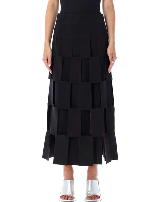 A.W.A.K.E. MODE Black Double Layered Rectangle Midi Skirt