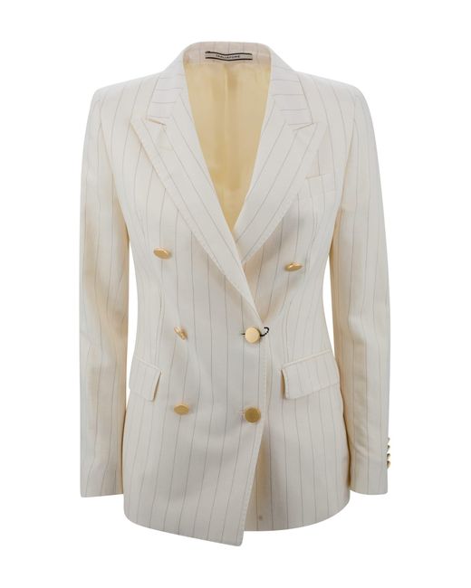 Tagliatore White Double-Breasted Linen Suit