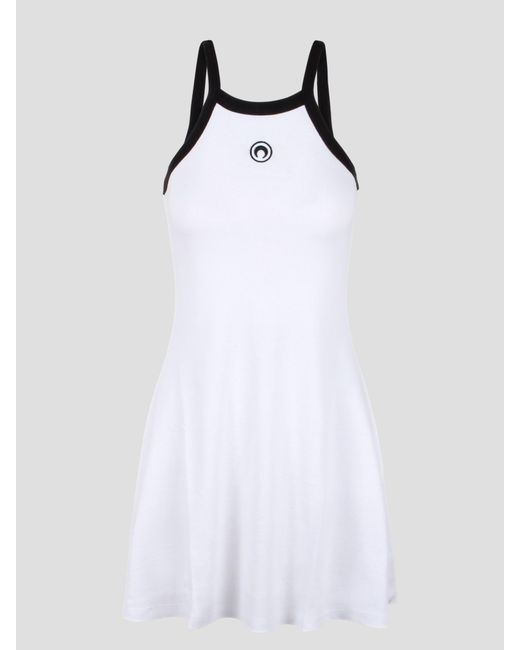 MARINE SERRE White Organic Cotton Rib Flared Dress