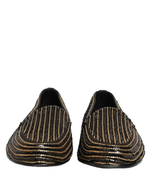 Dolce & Gabbana Black Sequined Dress Loafers Shoes Leather for men