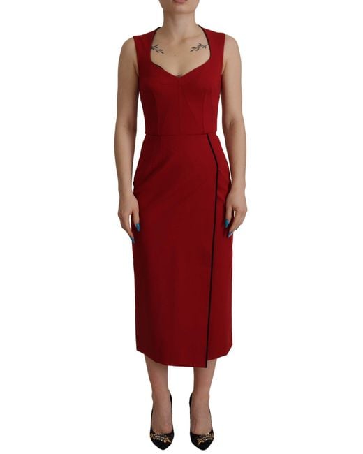 Dolce & Gabbana Red Elegant Bodycon Midi Dress