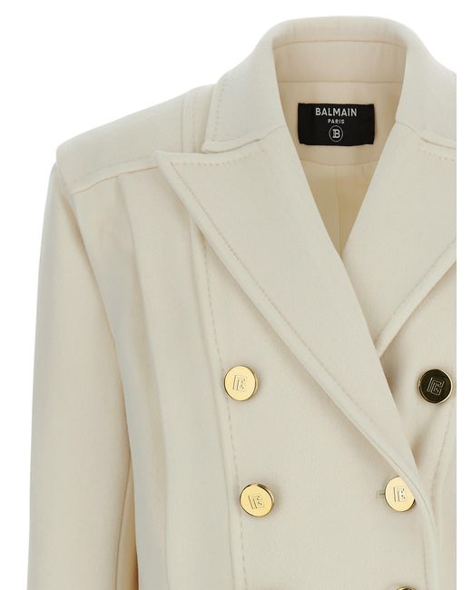 Balmain Natural Double-Breasted Coat Coats And Trench Coats