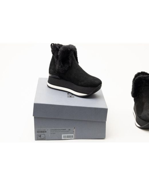 Hogan Black Faux Fur Trim Booties Shoe