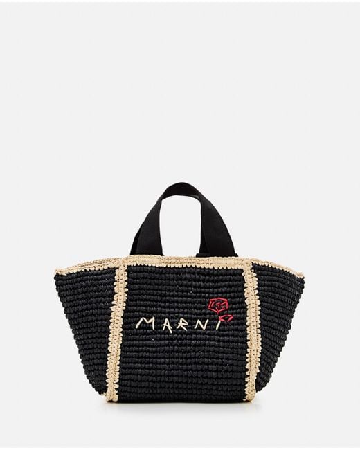 Marni Black Small Raffia Shopping Bag