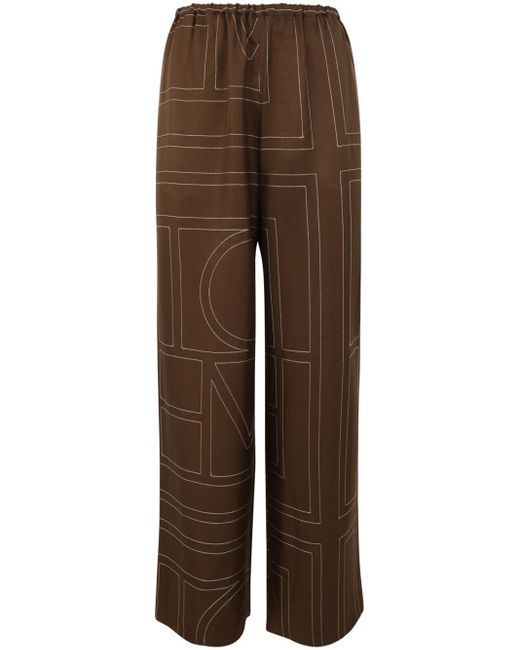 TOTEME Women's Monogram Silk Pyjama Top in Brown