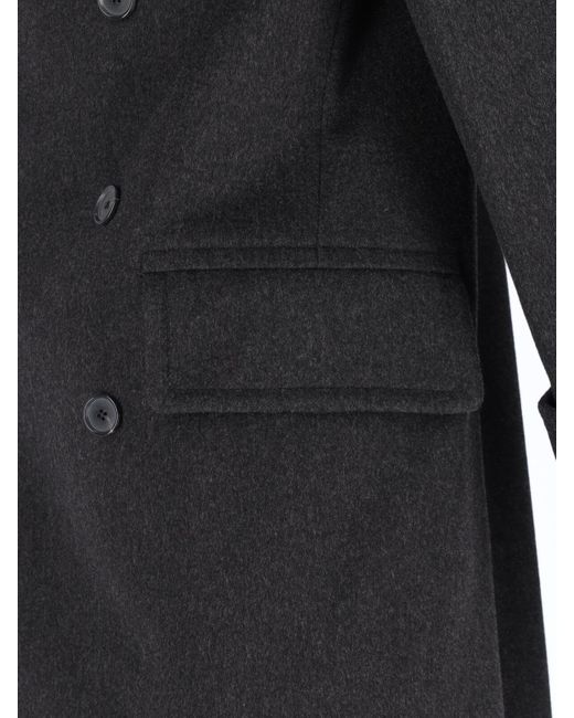 Caruso Black Double-Breasted Wool Coat for men