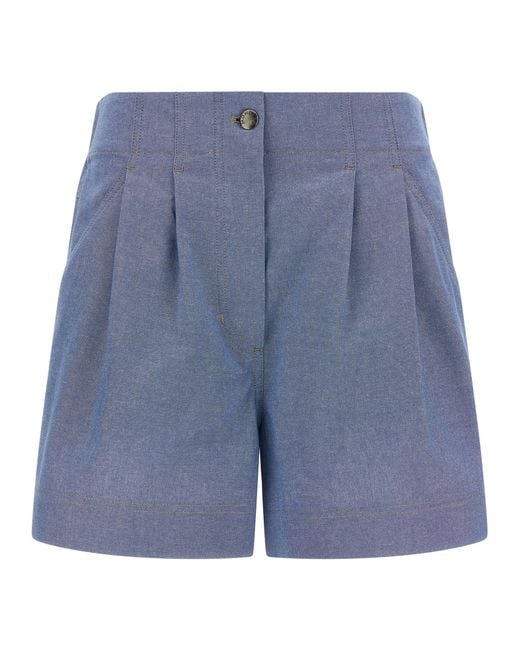 Moncler Blue Chambray Cotton Shorts