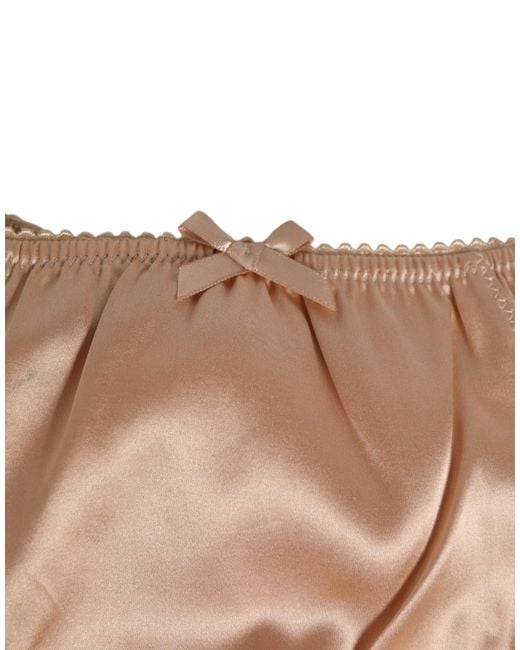 Dolce & Gabbana Natural Silk Satin Bow Lace Trim Underwear Clothing