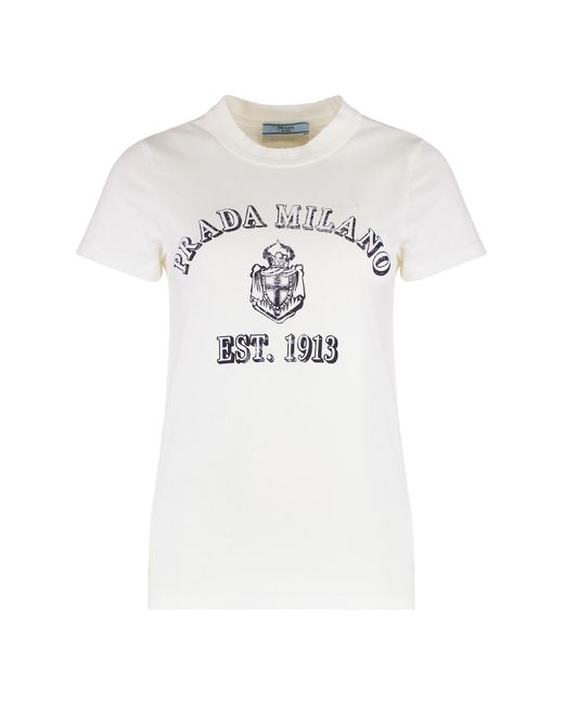 Prada White Crew-Neck T-Shirt Cotton T-Shirts & Jerseys