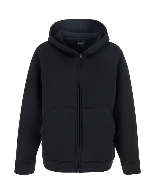 Le Plain Blue Jacket With Fixed Hood And Two Front Pockets