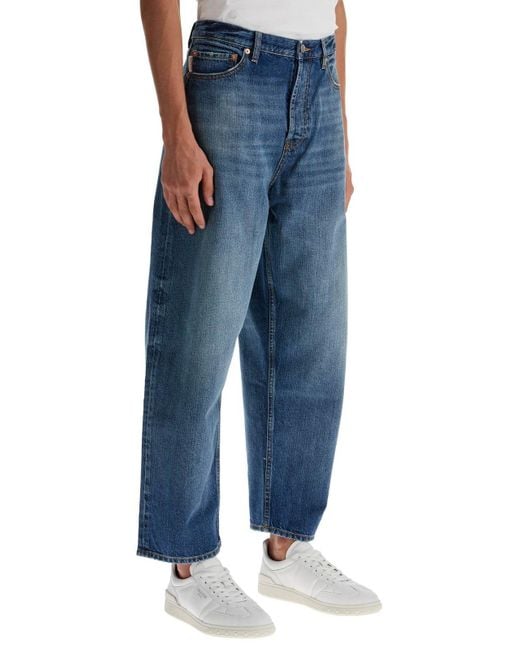 Valentino Blue Leather-Patch Cropped Jeans for men