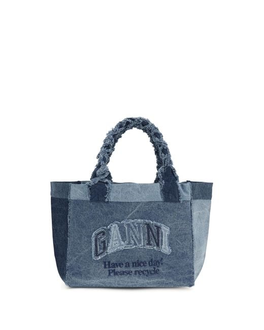 Ganni Blue Medium Trapeze Denim Shopper Cotton Shoulder Bags