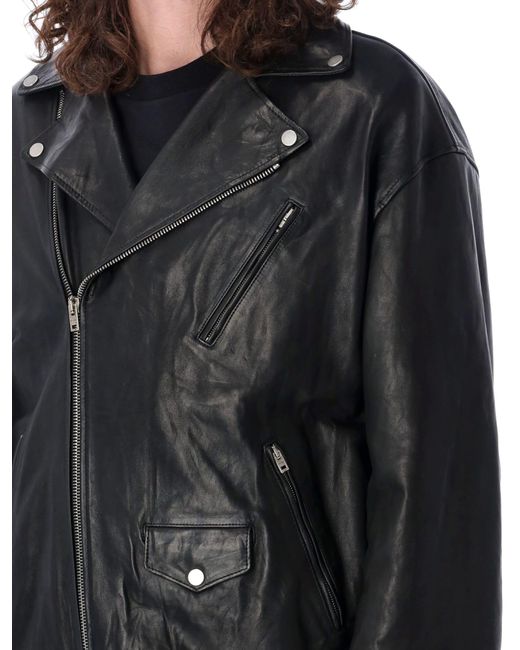 Acne Black Leather Biker Jacket for men