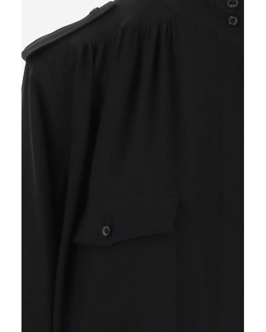 Chloé Black Pleated Silk Crepe Shirt