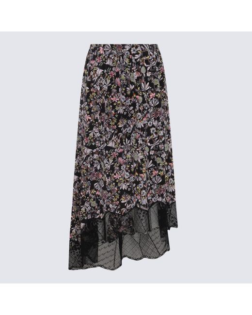 Zadig & Voltaire Gray Black Multicolour Silk Skirt