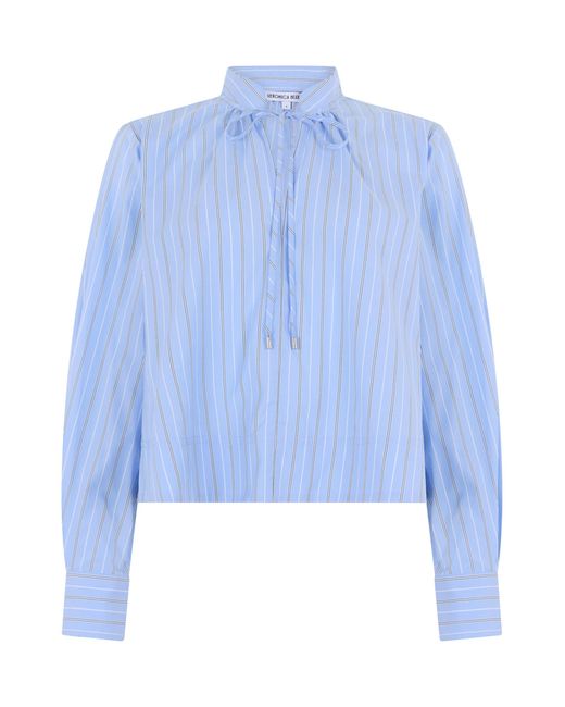 Veronica Beard Blue Cropped Striped Blouse Viscose Blouses