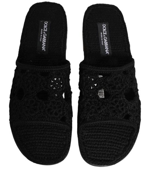 Dolce & Gabbana Black Fabric Woven Slides Sandals Flats Shoes for men