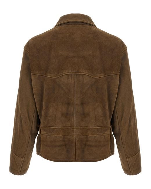 MM6 by Maison Margiela Brown Biker Jacket Calfskin Leather Down Jacket, Parka, Casual for men