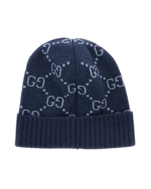 Gucci Blue Hat Gg All-Over Cashmere Cuff for men