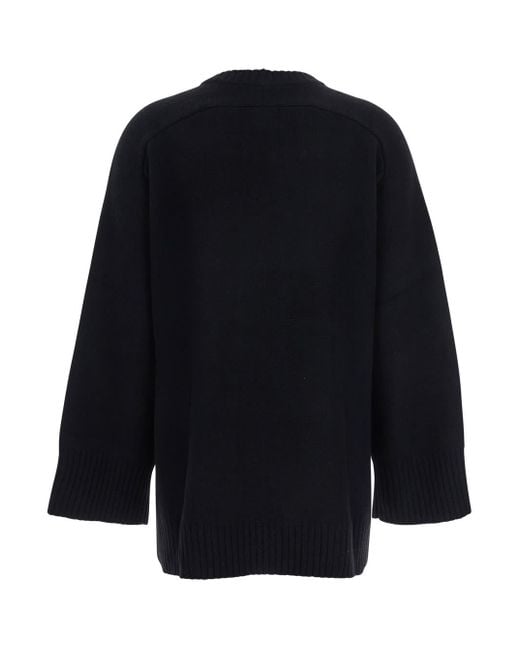 Loulou de Saison Black Crew Neck Sweater With Knitted Design