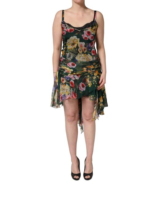 Dolce & Gabbana Black Floral Print Sleeveless Mini Dress Silk