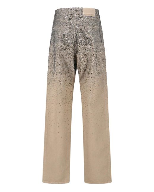Golden Goose Deluxe Brand Gray Straight-Leg Jeans With Rhinestones