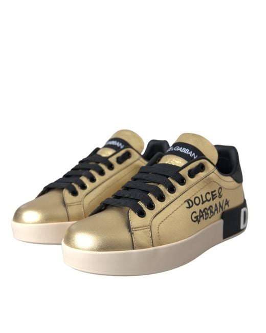Dolce & Gabbana Black Portofino Calf Leather Sneakers Shoes