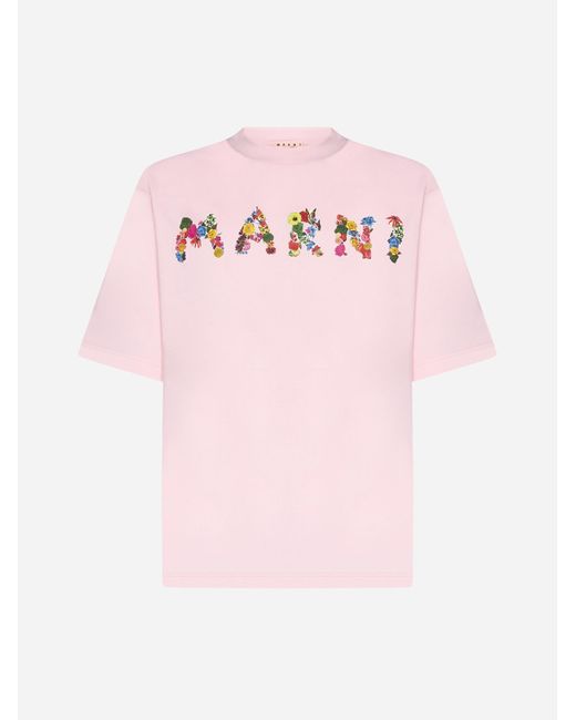 Marni Pink Logo Cotton T-Shirt for men