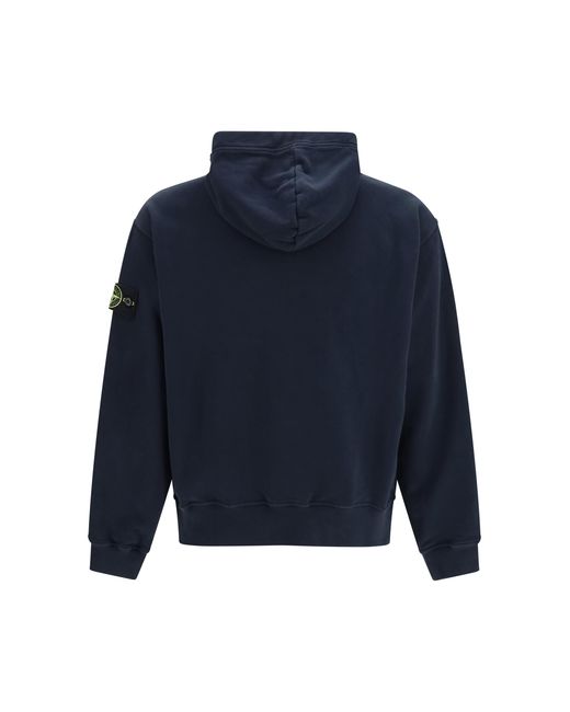 Stone Island Blue Hooded Sweatshirt With Front Pocket Cotton Sweatshirts for men