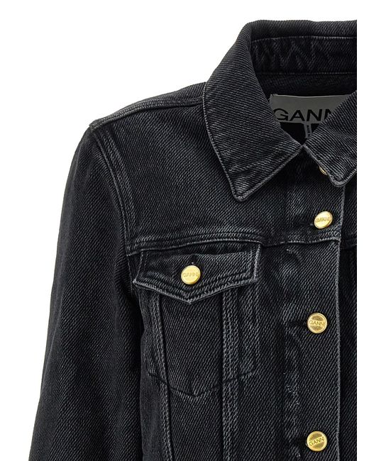 Ganni Black Cropped Denim Jacket Blazer And Suits