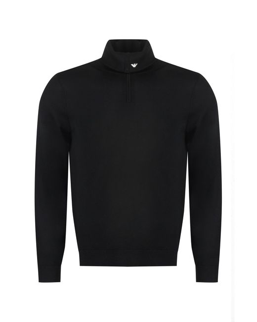 Emporio Armani Black Virgin Wool Turtleneck Sweater for men