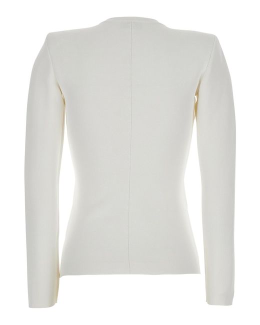 Elisabetta Franchi White Cardigan V-Neck Tech Fabric Tops