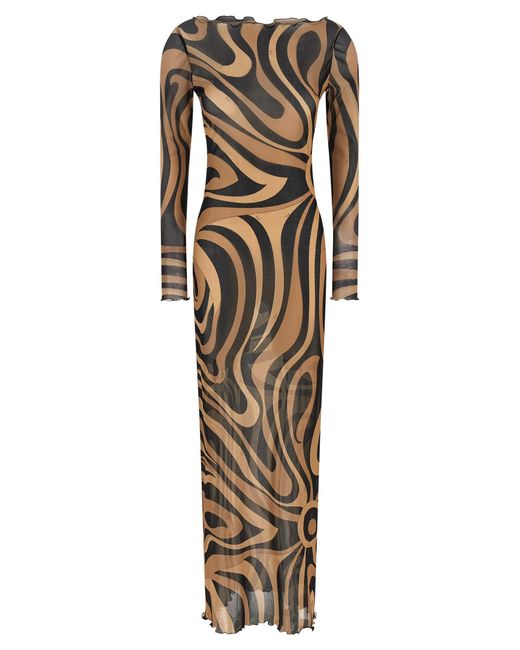 Emilio Pucci Metallic Emilio 'Marmo' Print Tulle Dress