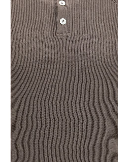 Brunello Cucinelli Gray Long-Sleeve Knit Polo Shirt Cotton for men