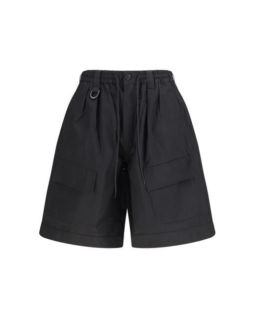 Y-3 Blue Cotton-Blend Cargo Bermuda Shorts Cotton; Polyamide for men