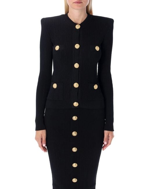 Balmain Synthetic Cropped Cardigan With Gold-tone Buttons in Black ...