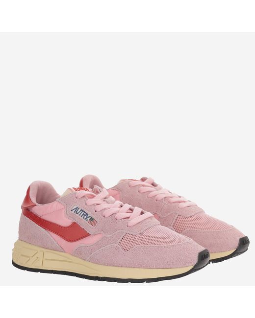 Autry Pink Panel Design Sneakers With Front Lacing And Logo Details