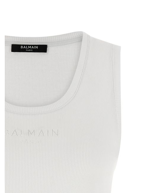 Balmain White Logo Embroidery Tank Top